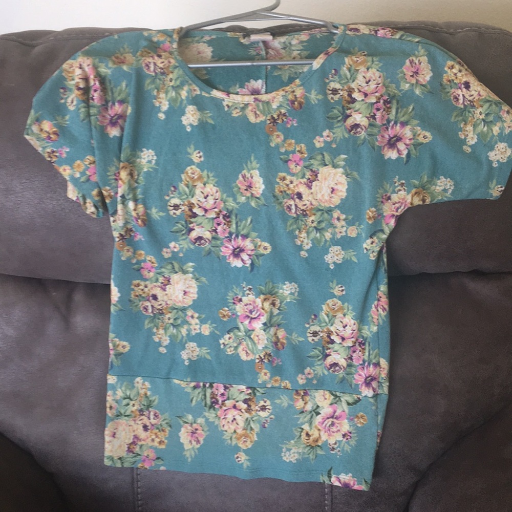 Blue shirt with pink& yellow floral print